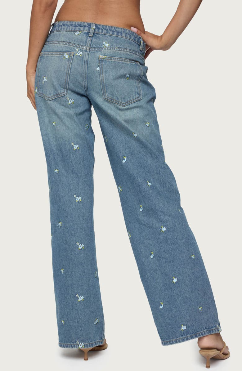 EDIKTED Edna Floral Embroidered Low Rise Wide Leg Jeans, Alternate, color, Blue-Washed
