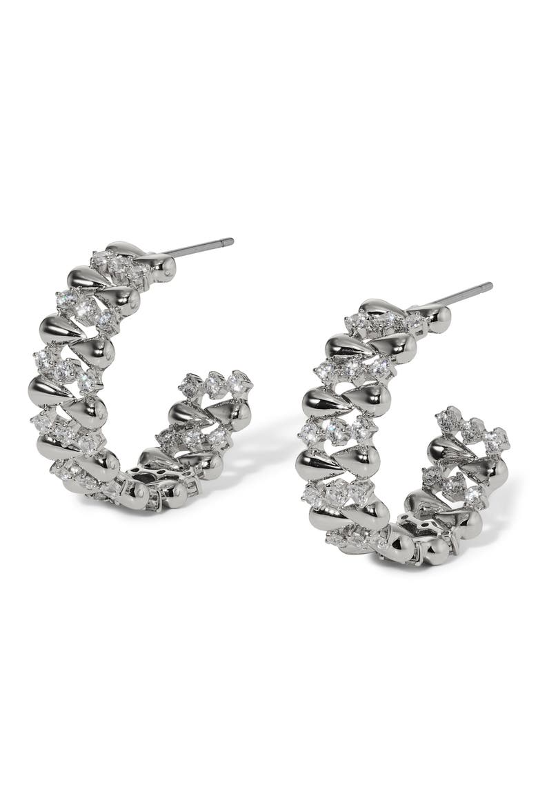 Pisa Pavé Hoop Earrings, Main, color, RHODIUM