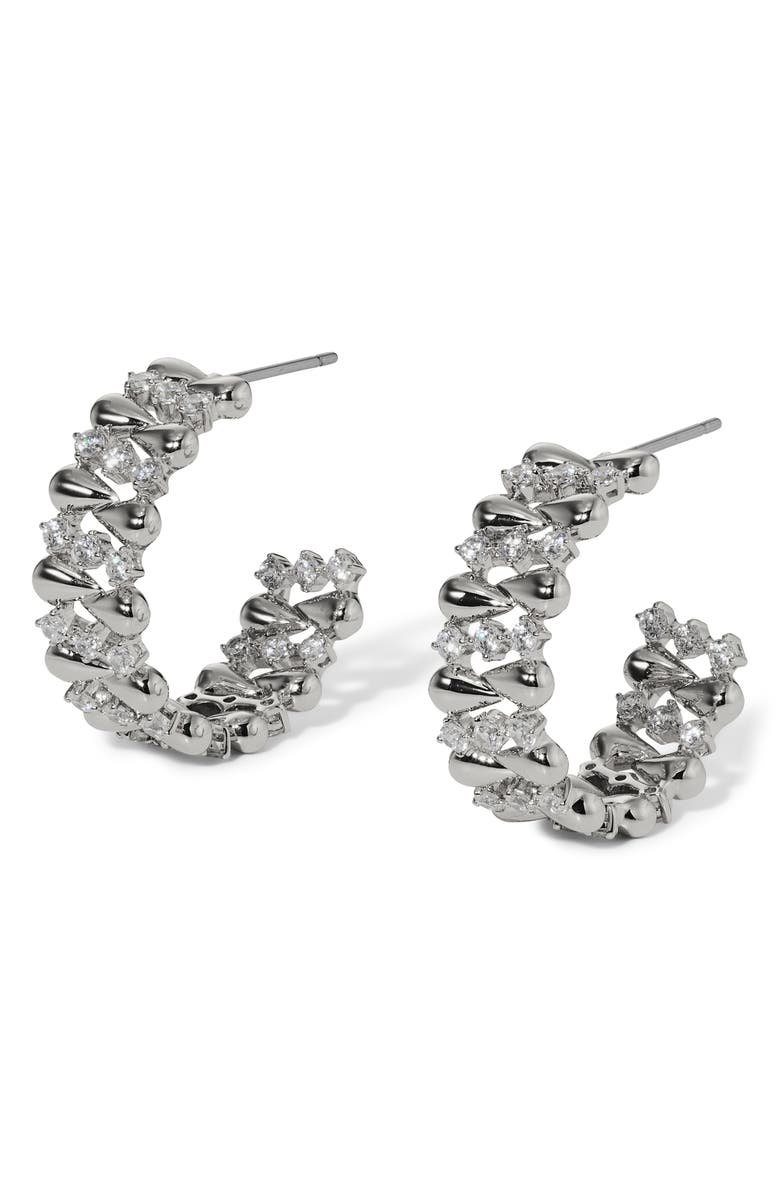 Nadri Pisa Pavé Hoop Earrings, Main, color, Rhodium