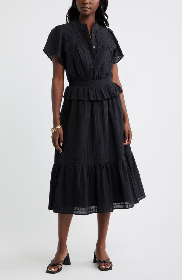 Lace Trim Peplum Midi Dress