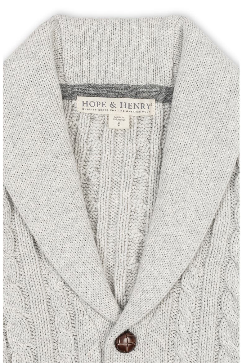 Kids' Organic Shawl Collar Cable Sweater Cardigan, Alternate, color, Light Gray Heather Cable