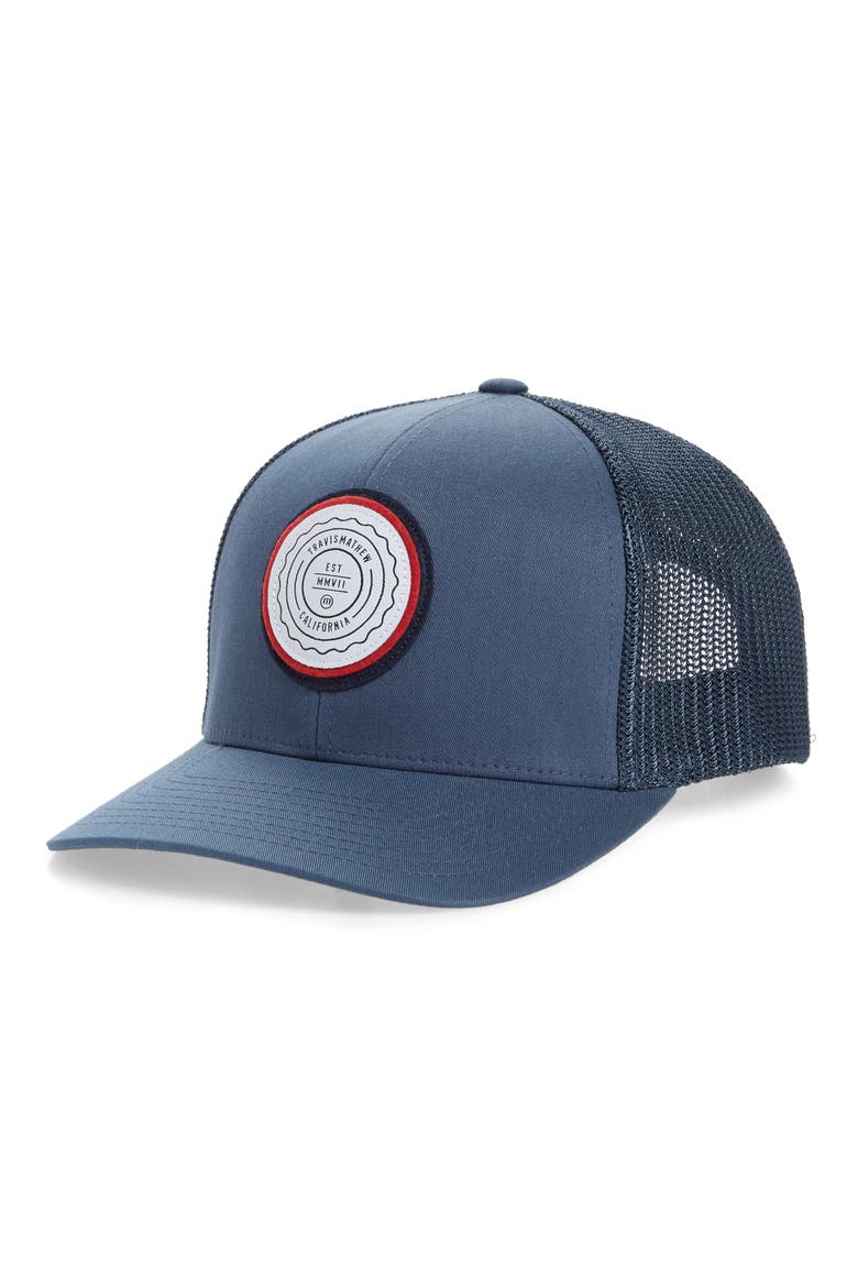 The Patch Trucker Hat, Main, color, DARK BLUE