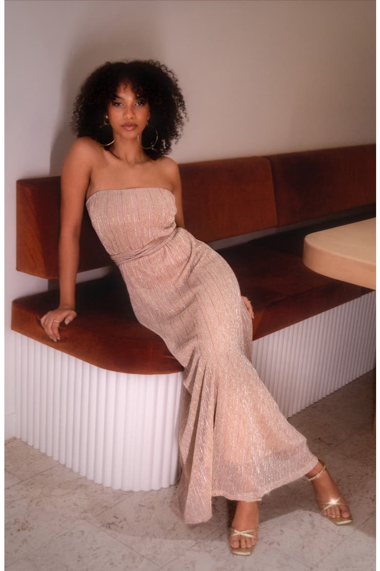 Farley Strapless Metallic Maxi Dress, Alternate, color, ROSE GOLD STRIPE