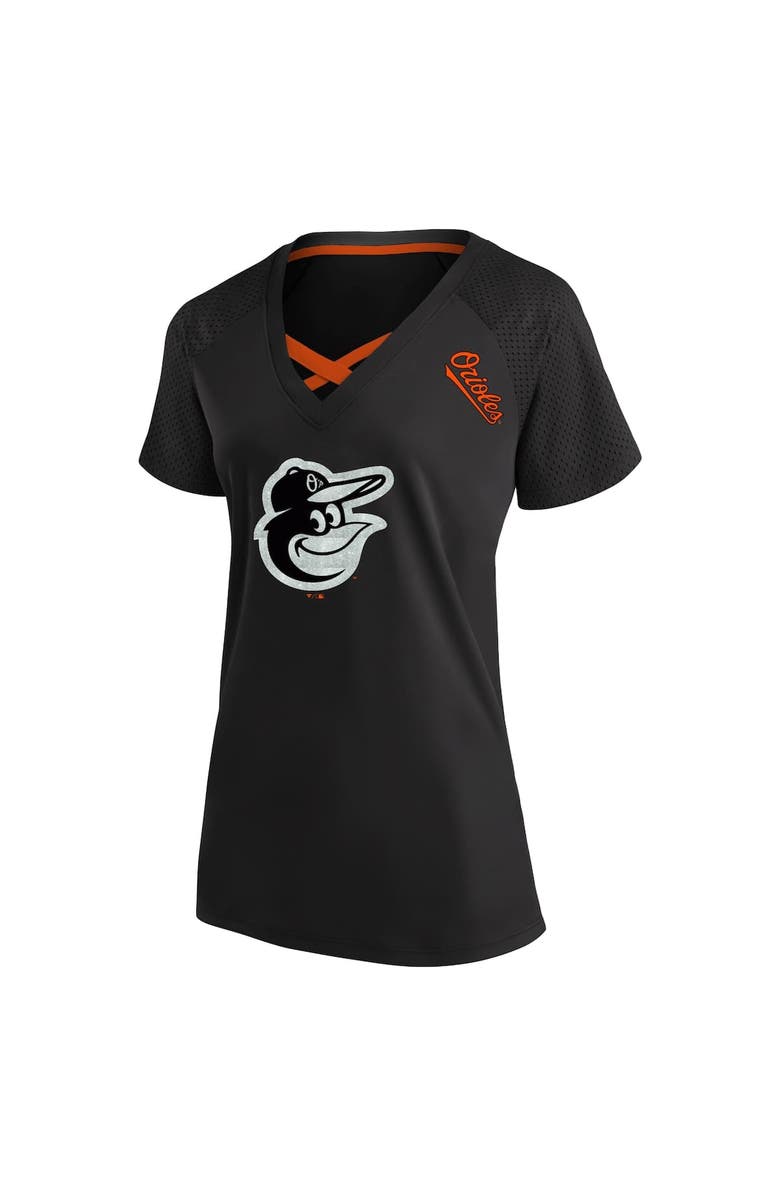 PROFILE Women's Profile Black Baltimore Orioles Plus Size Glitter Raglan V-Neck T-Shirt, Alternate, color, Black