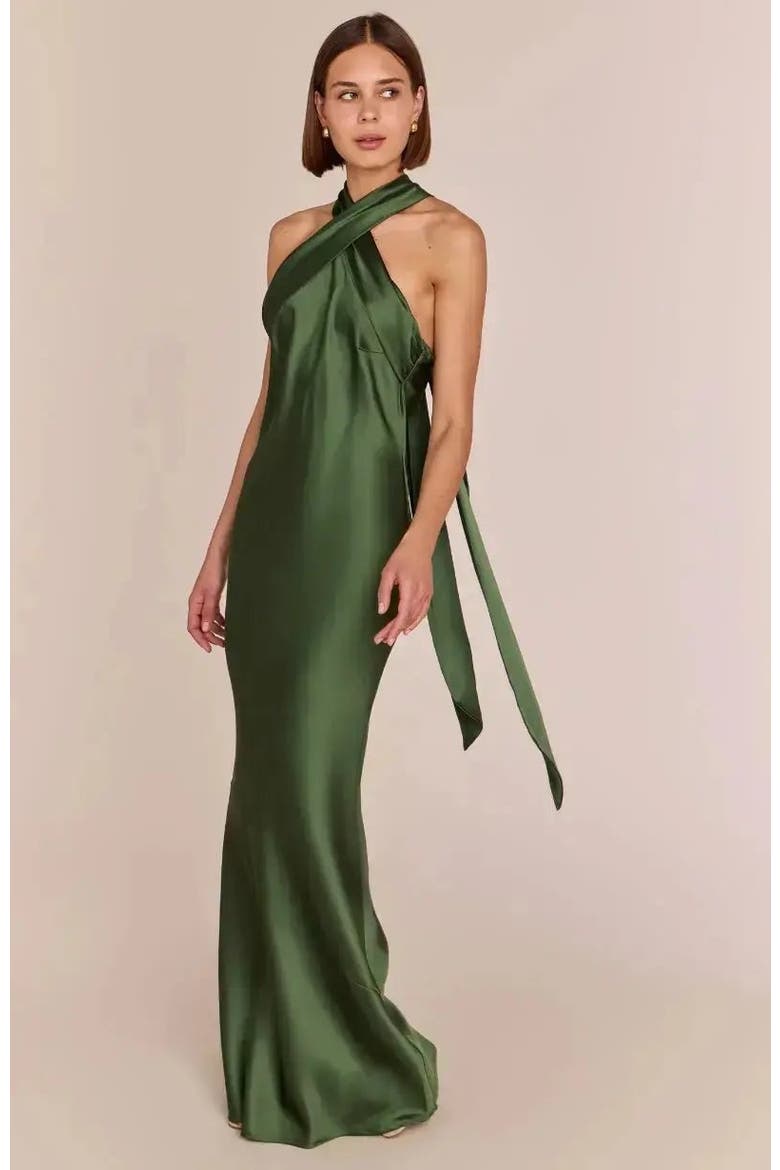 Roma Halter Neck Dress, Alternate, color, Olive Green