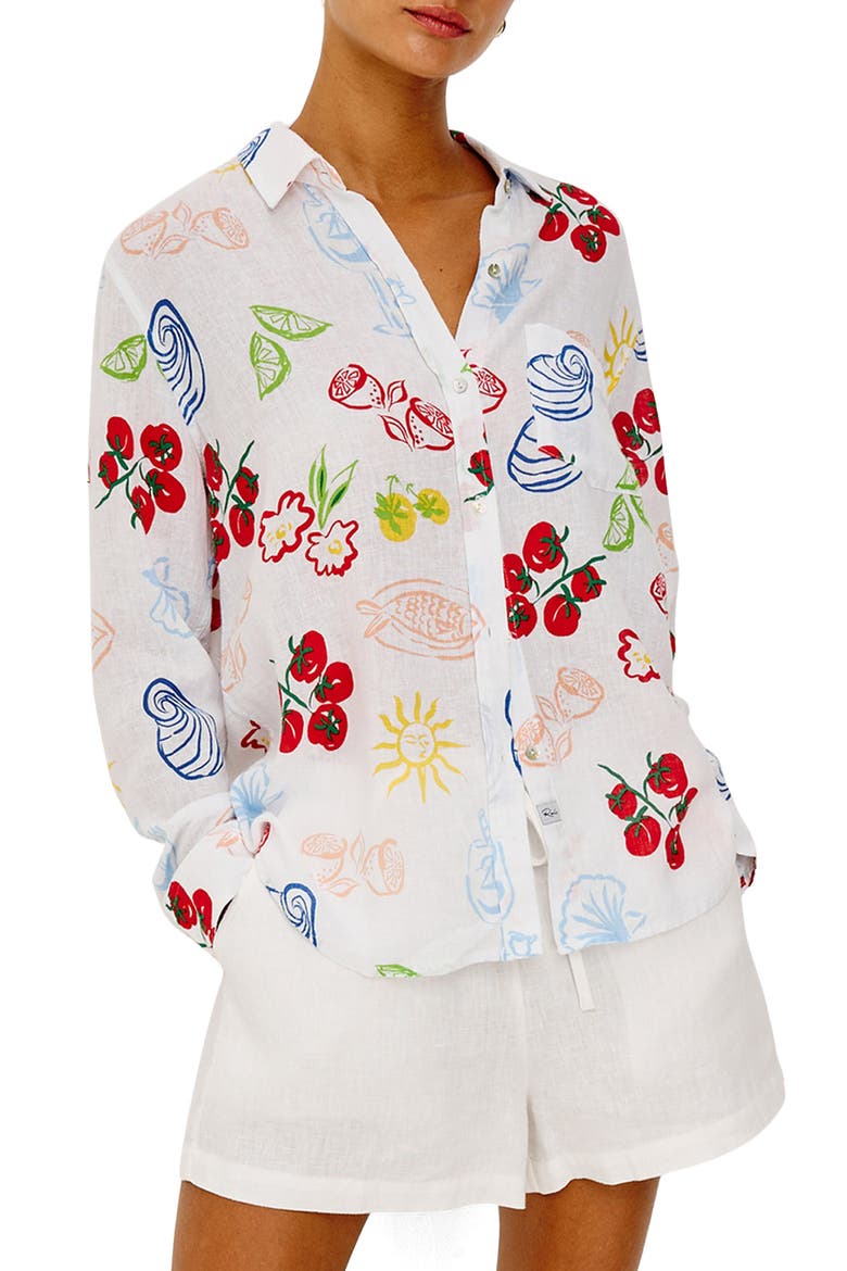 x Giadzy Charli Antipasti Print Linen Blend Button-Up Shirt, Main, color, WHITE ANTIPASTI