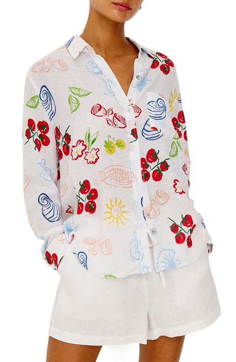 Charli Antipasti Print Linen Blend Button-Up Shirt