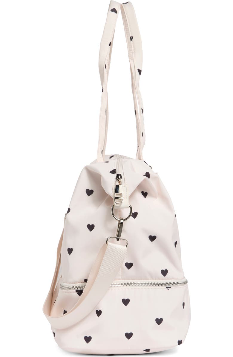 Madden Girl Nylon Weekender Bag, Alternate, color, Cream/ Black Hearts