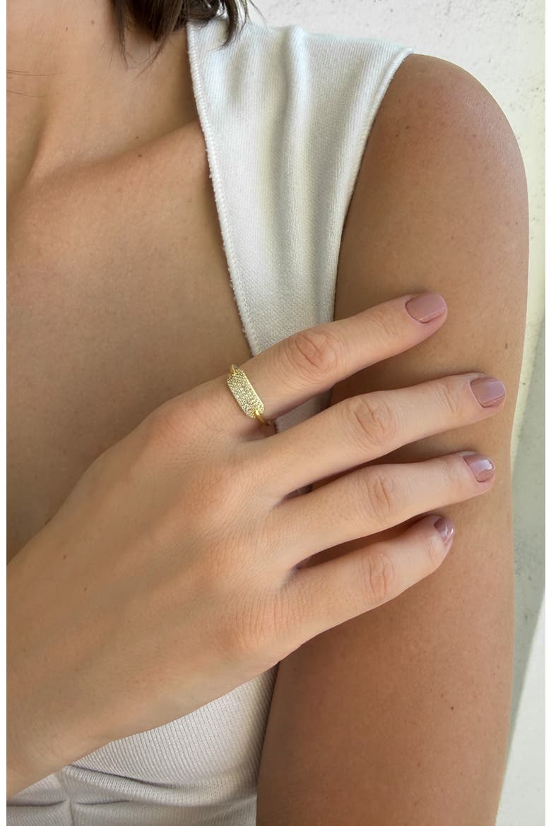 14K Gold Plated Pavé Cubic Zirconia Oval Bar Ring, Alternate, color, GOLD
