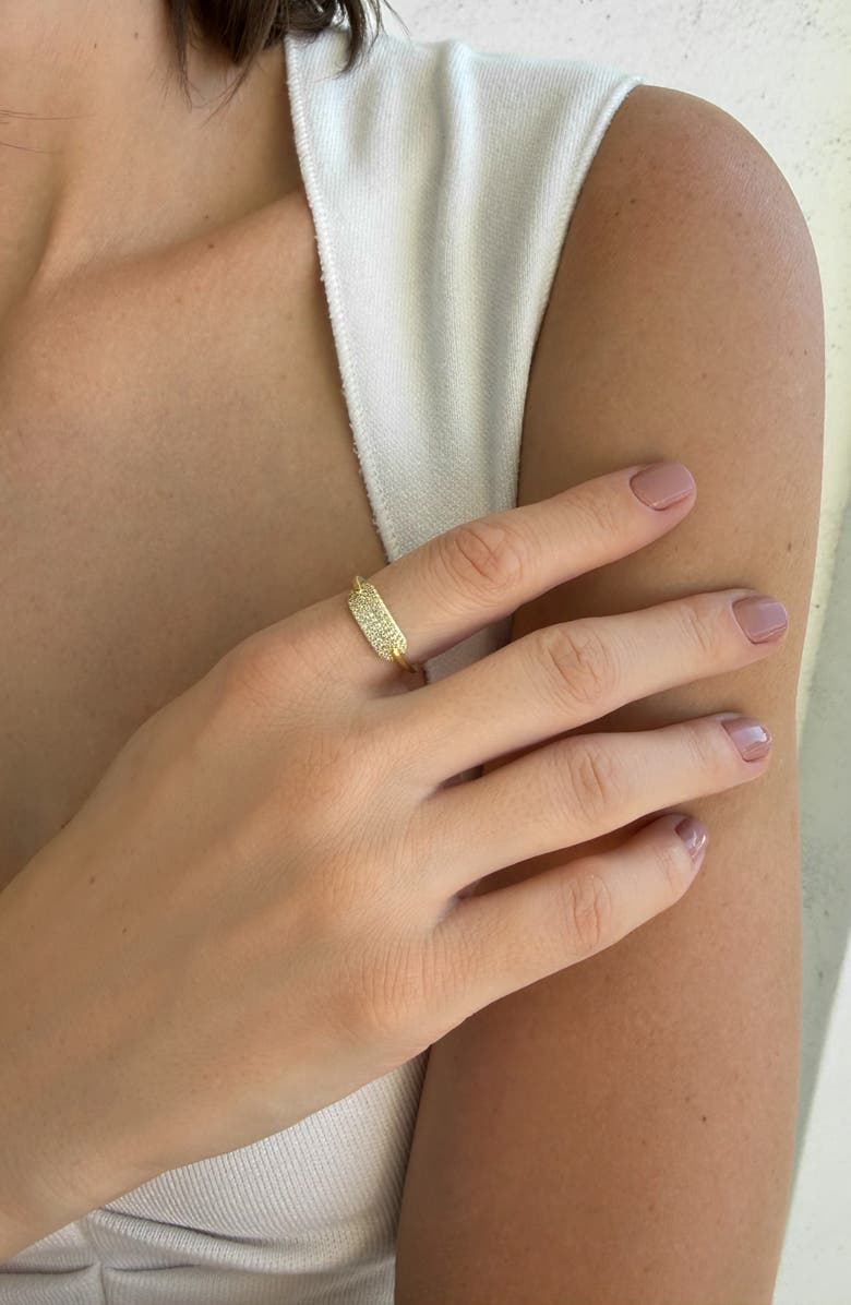 Adornia 14K Gold Plated Pavé Cubic Zirconia Oval Bar Ring, Alternate, color, Gold