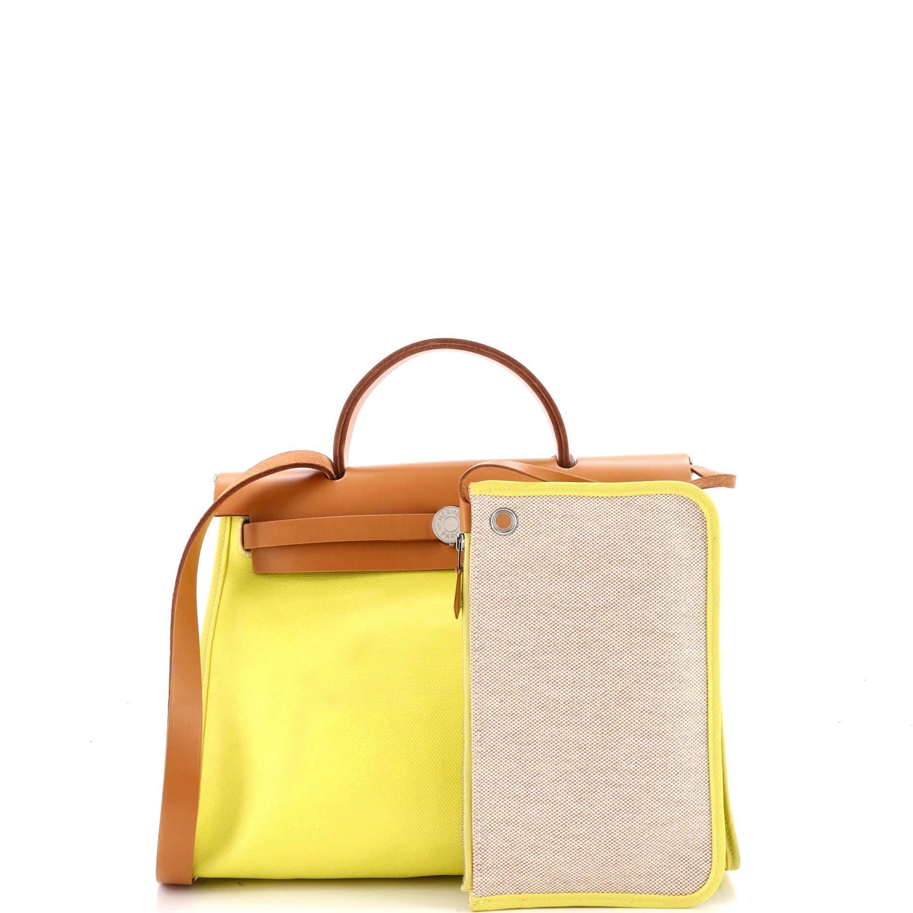 Pre-Owned Hermes Herbag Zip Berline Vache Canvas and Leather 31, Alternate, color, Lime