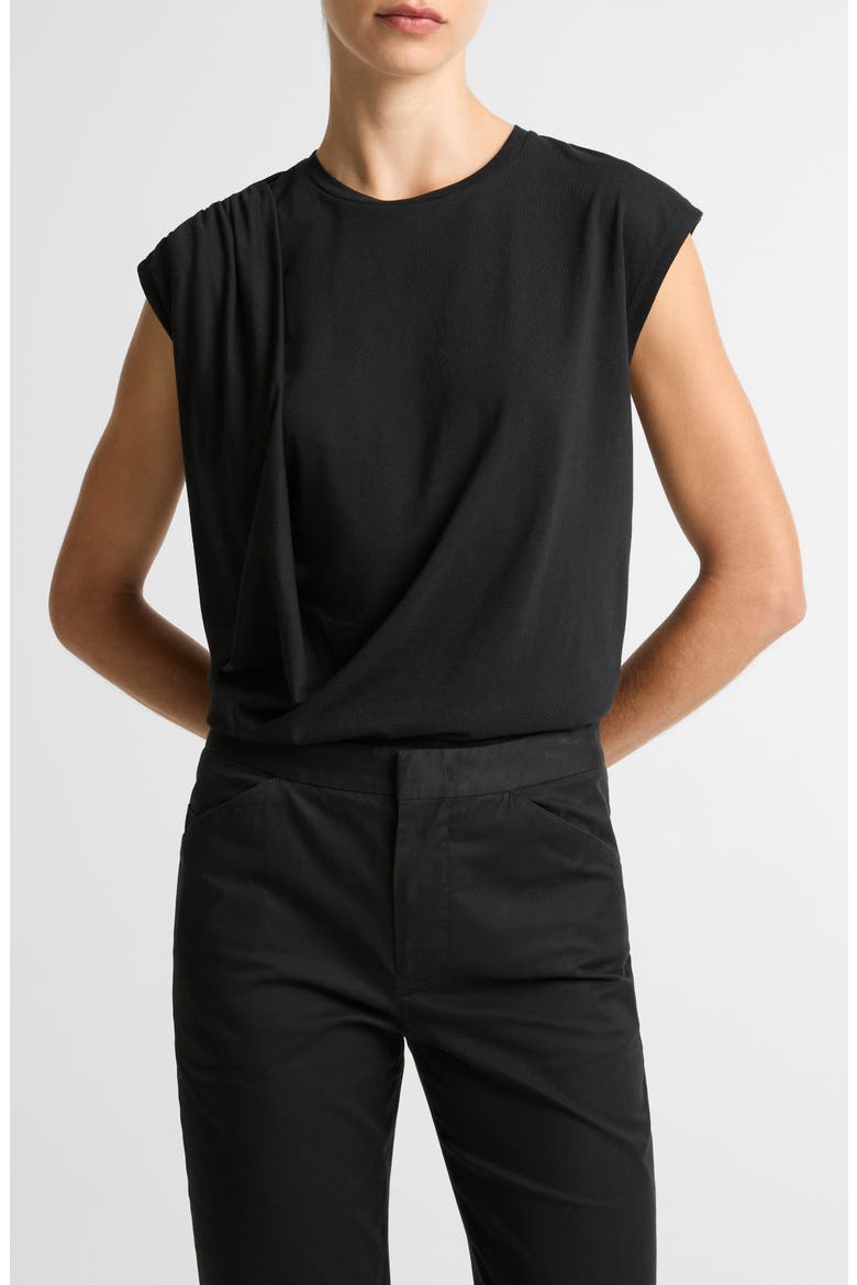 Cap Sleeve Drape Top, Main, color, BLACK