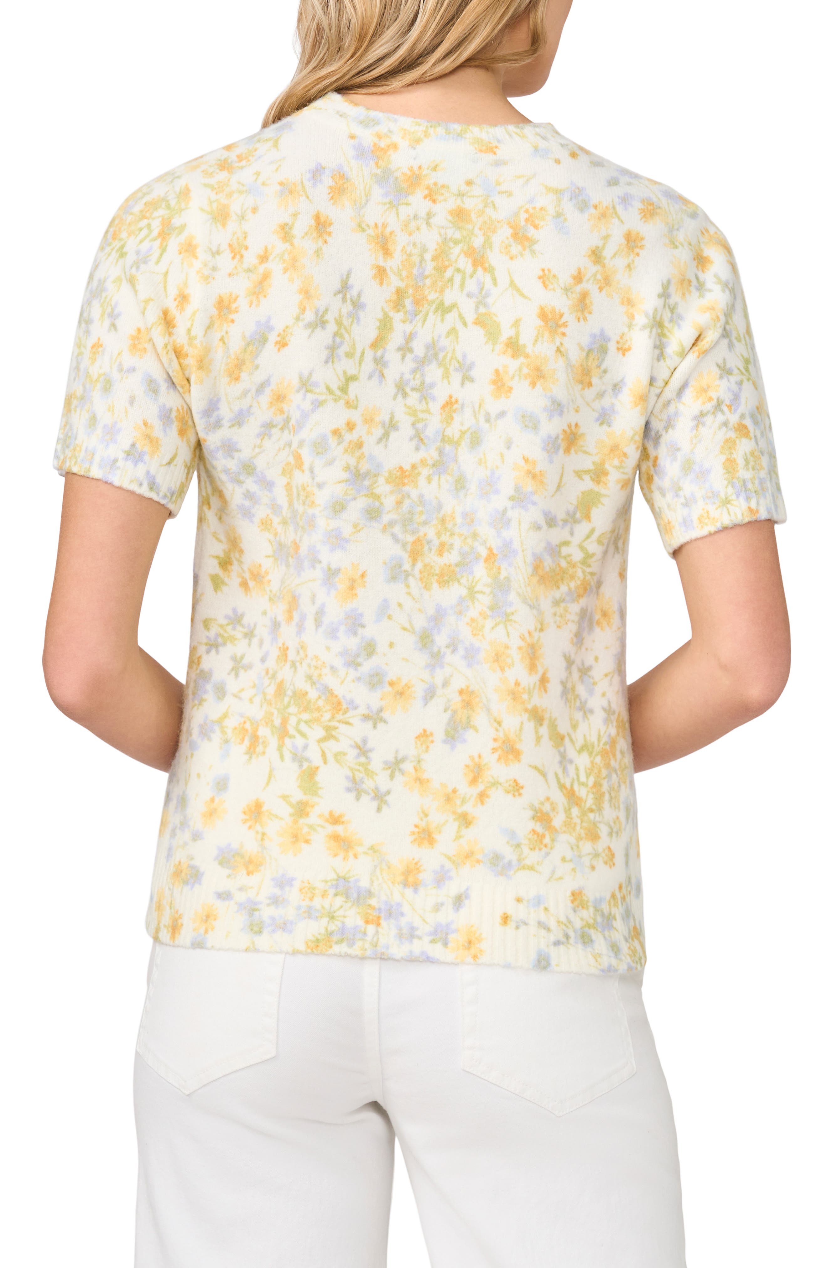 Floral Print Short Sleeve Sweater - image 2
