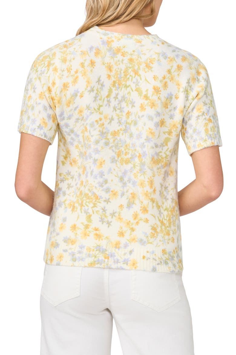 Floral Print Short Sleeve Sweater, Alternate, color, NEW IVORY
