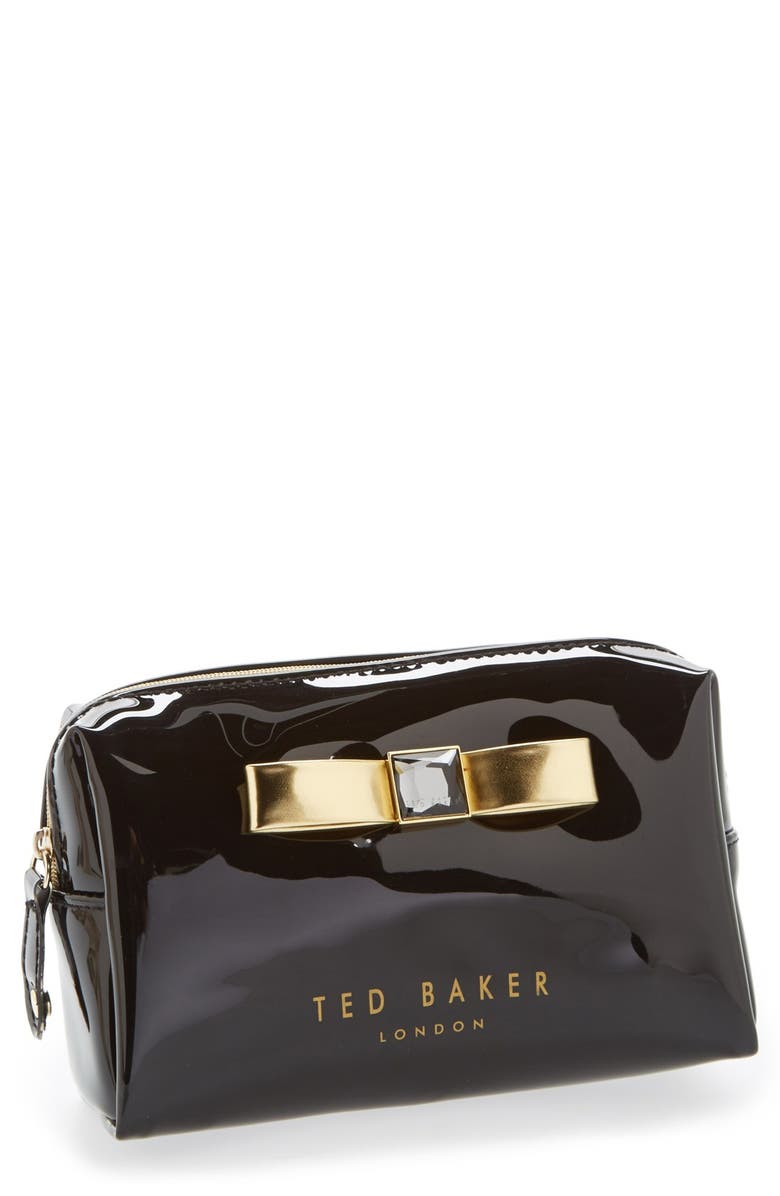 Ted Baker London 'Metallic Bow' Cosmetics Case, Main, color, 