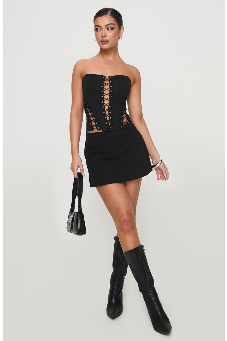 Eden Lace-Up Strapless Corset, Alternate, color, BLACK