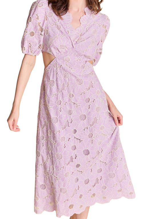 ENGLISH FACTORY ENGLISH FACTORY CUTOUT DETAIL FLORAL COTTON EYELET MIDI DRESS