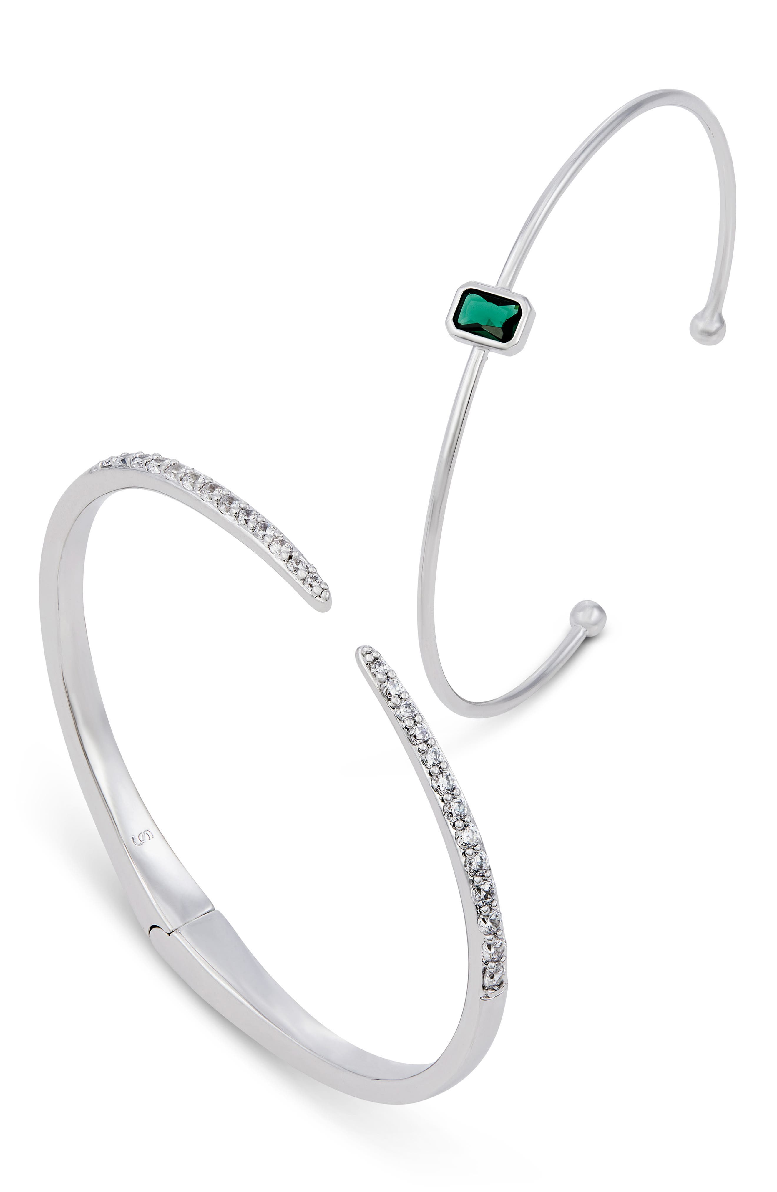 Set of 2 Cubic Zirconia Cuff & Bangle Bracelets