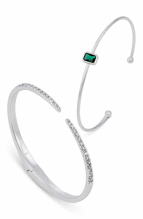 Set of 2 Cubic Zirconia Cuff & Bangle Bracelets