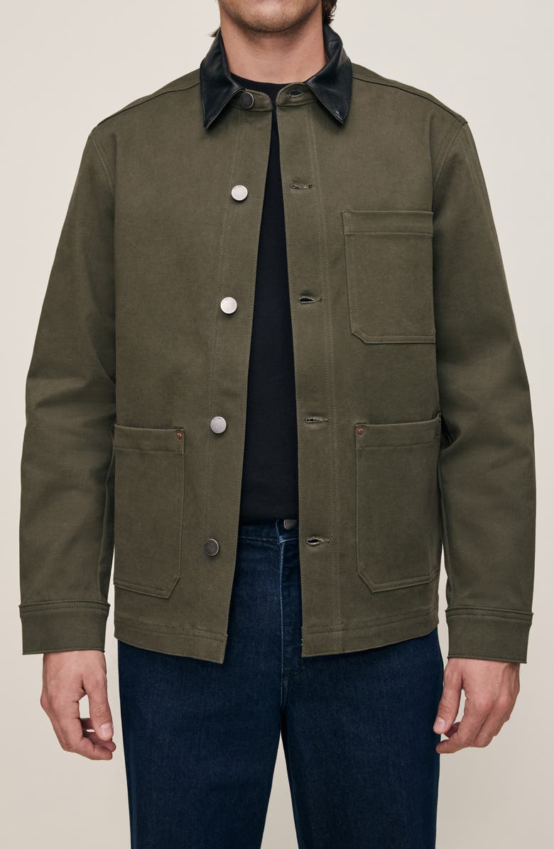 DL1961 Sean Leather Collar Shirt Jacket, Main, color, Military Green