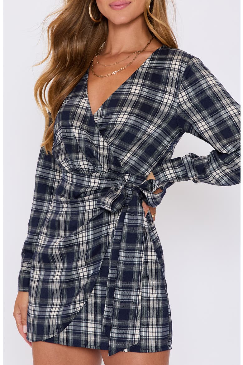 Collette Wrap Front Long Sleeve Mini Shirtdress, Alternate, color, NAVY PLAID