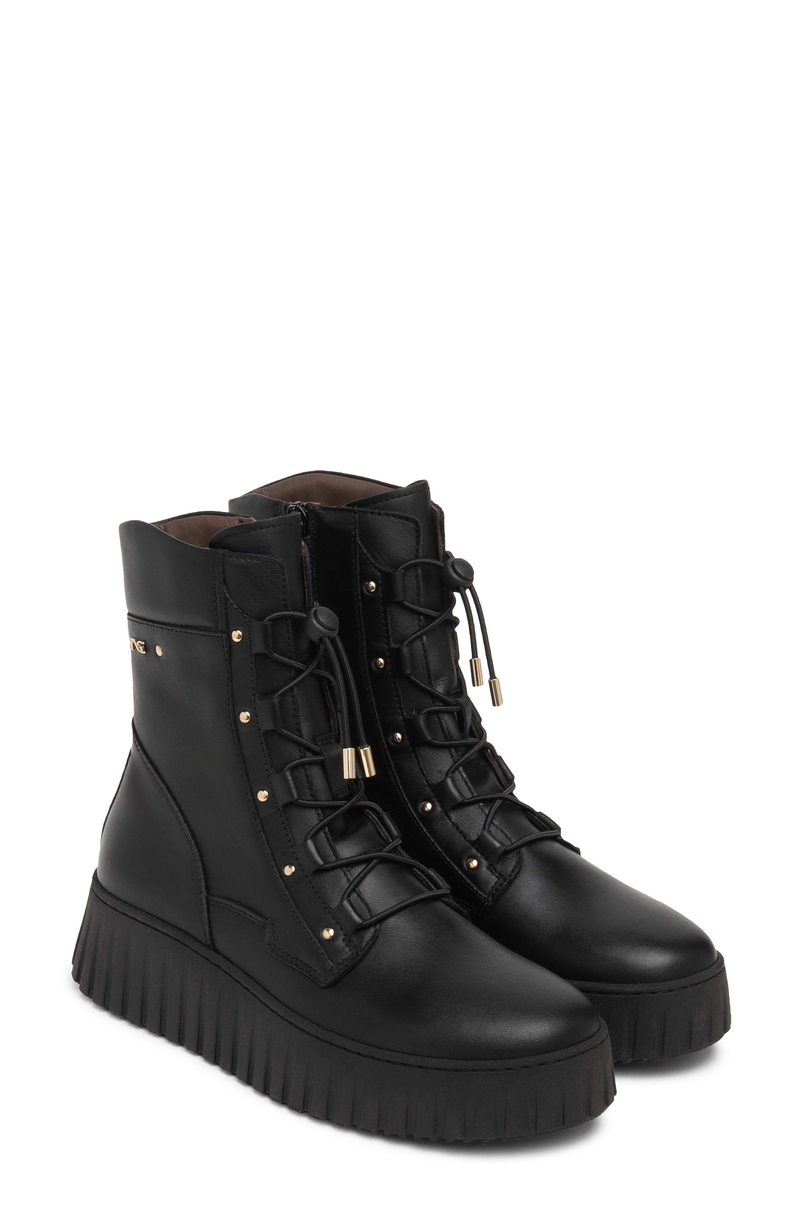 Leather Wedge Combat Boot, Main, color, BLACK