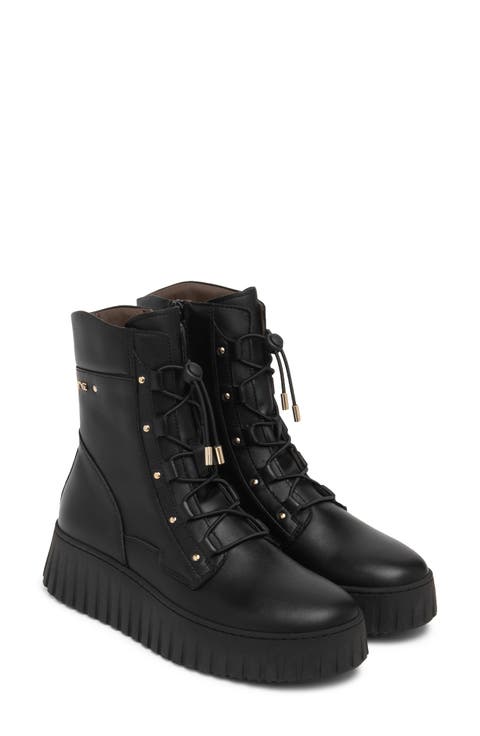 Leather Wedge Combat Boot