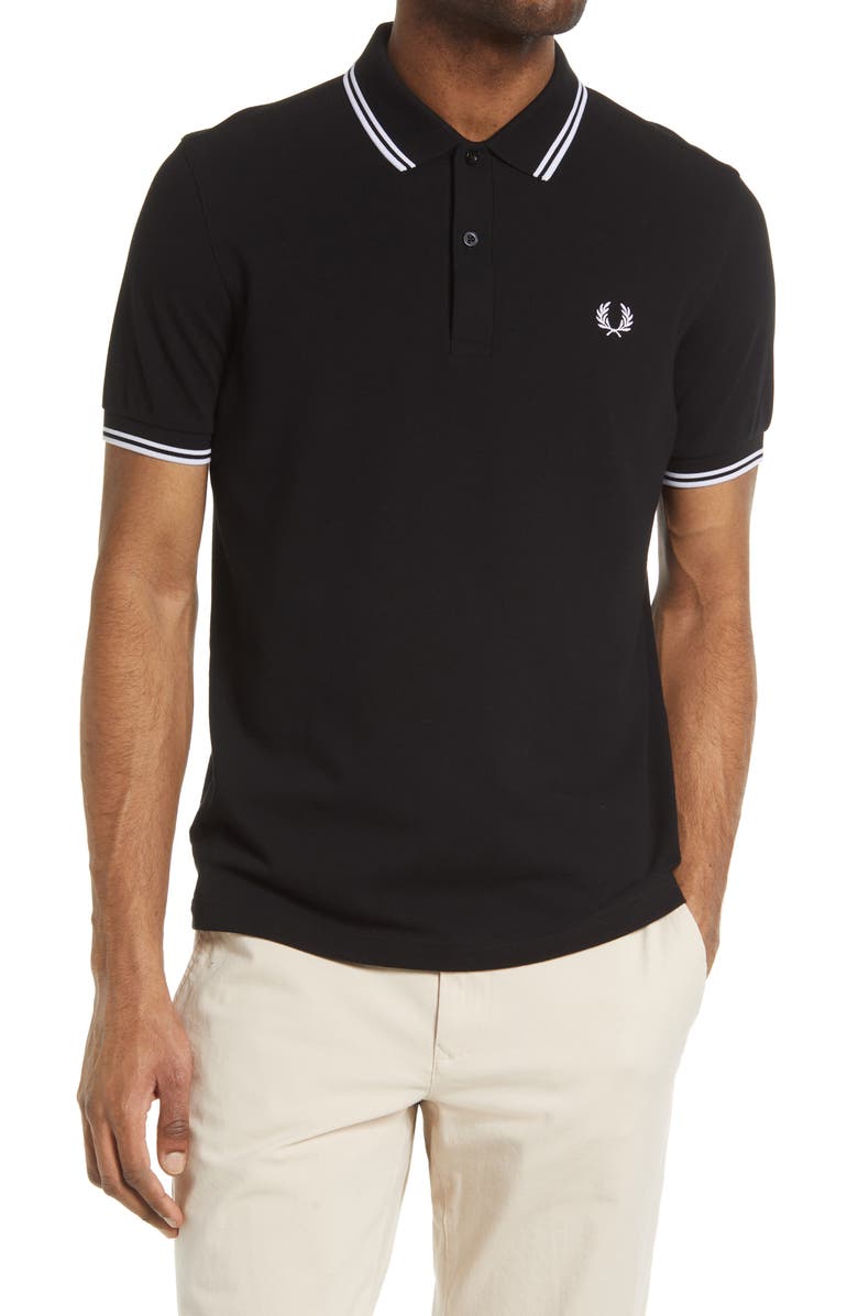 Fred Perry Extra Trim Fit Twin Tipped Piqué Polo, Main, color, Black