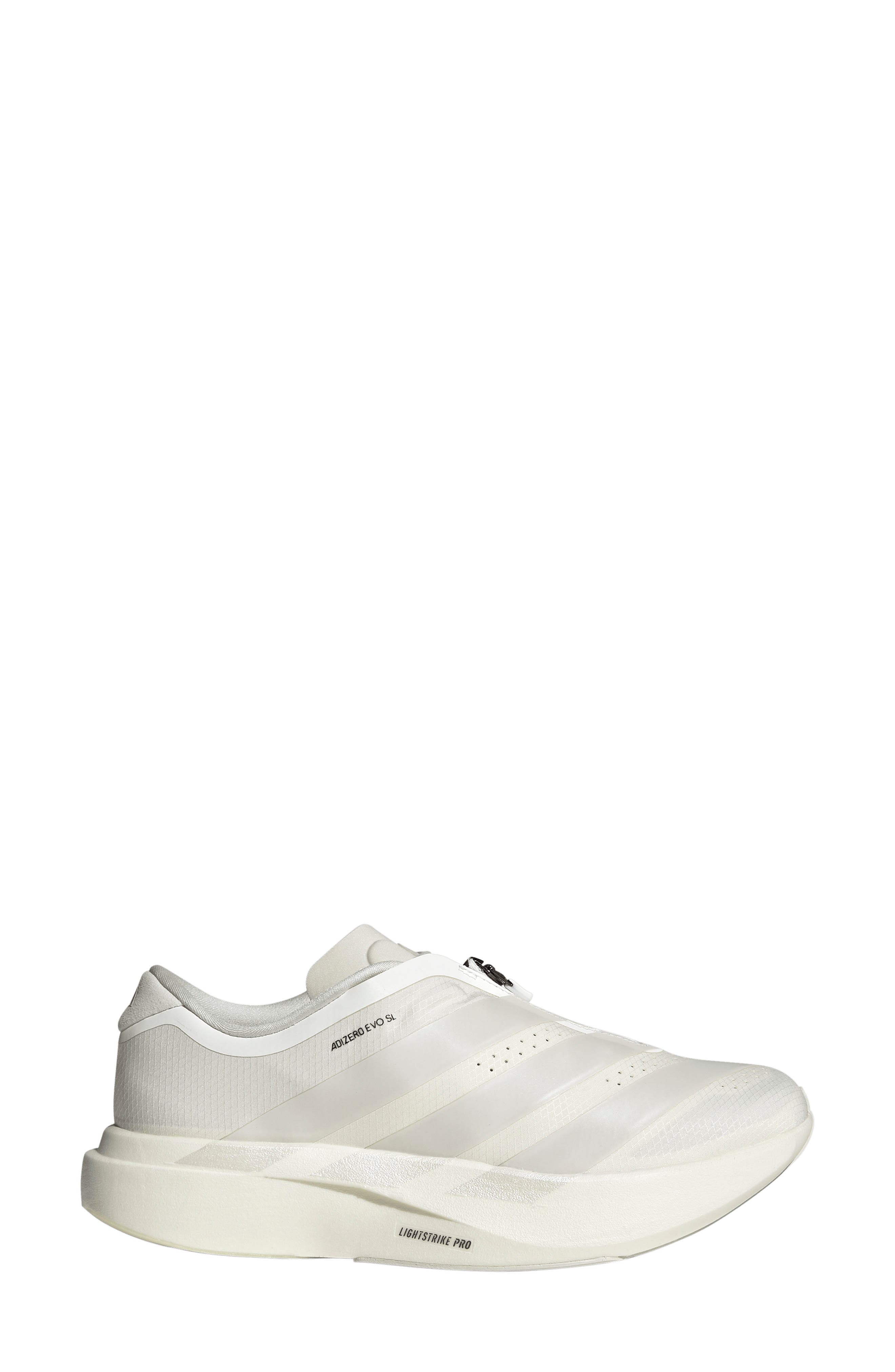 Adizero Evo SL Zip Running Shoe, Alternate, color, WHITE/ ZERO MET/ ORBIT GREY