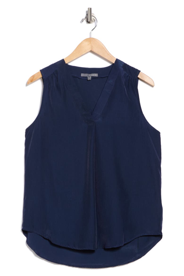 V-Neck Sleeveless Pleat Front Top, Alternate, color, NAVY