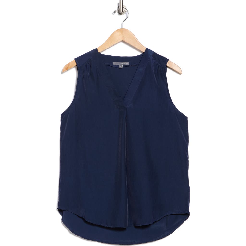 Matty M . V-neck Sleeveless Pleat Front Top In Blue