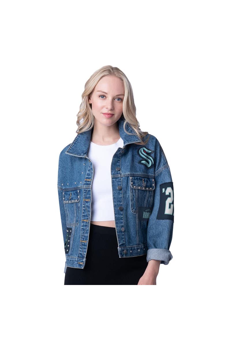 G-III 4HER BY CARL BANKS Women's G-III 4Her by Carl Banks  Seattle Kraken Game Ball Cropped Button-Up Denim Jacket, Alternate, color, Denim