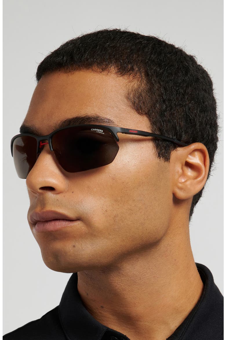 Carduc 65mm Polarized Rectangular Sunglasses, Alternate, color, MATTE BLACK/ RED