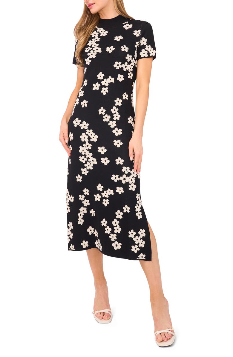 CeCe Flower Jacquard Midi Sweater Dress, Main, color,