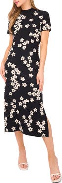 CeCe Flower Jacquard Midi Sweater Dress
