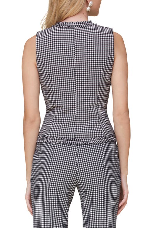 Avec Les Filles Gingham Fringe Vest In Dark Navy White