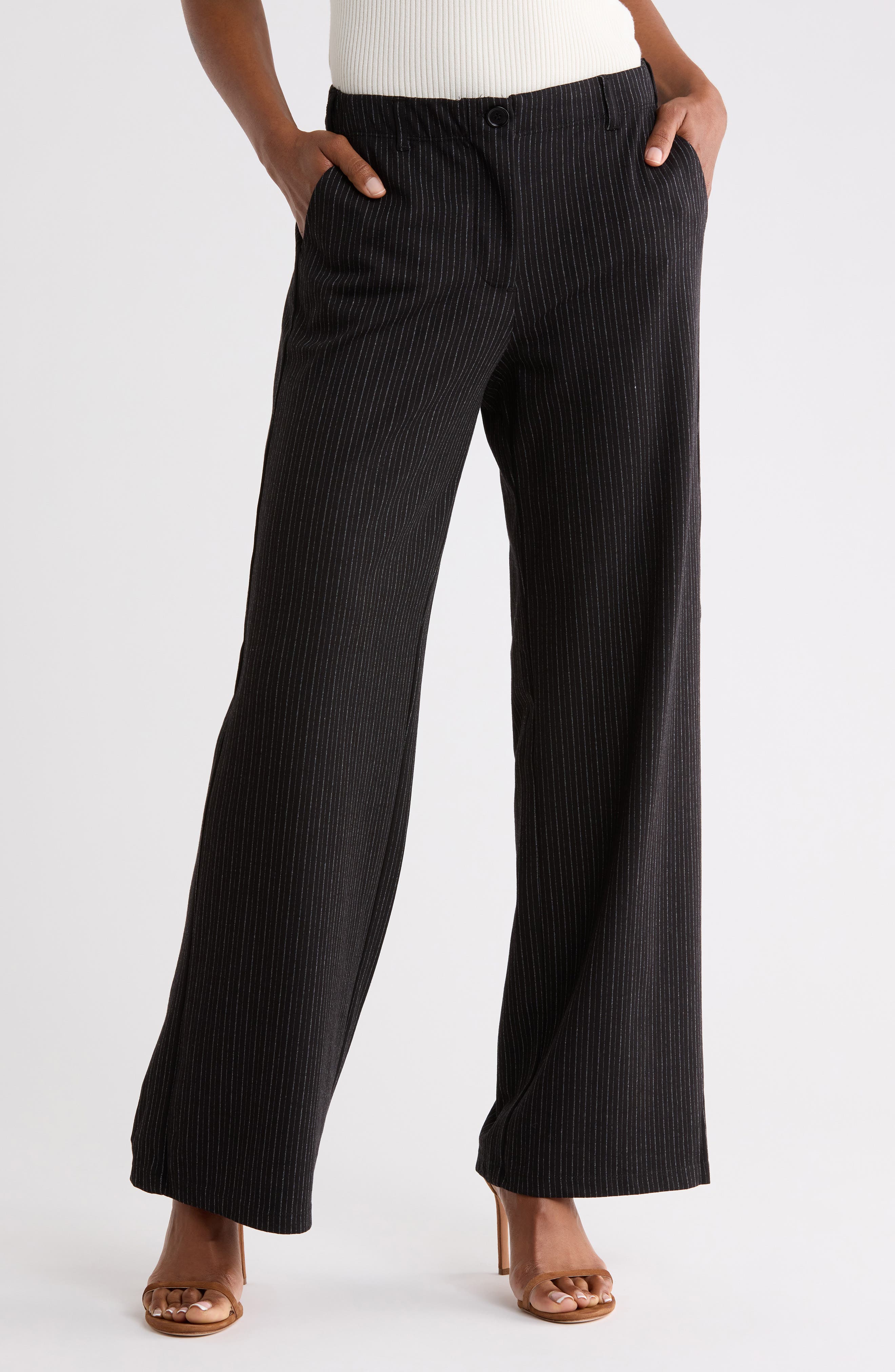 Pinstripe High Waist Wide Leg Trousers
