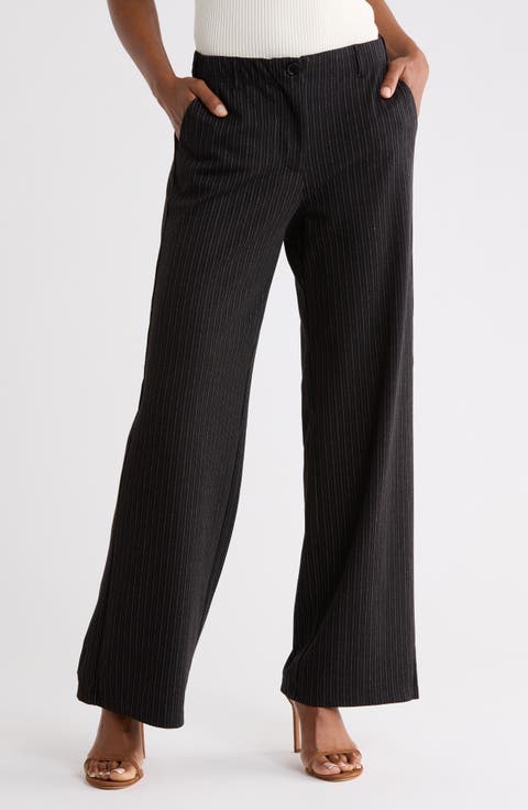 Pinstripe High Waist Wide Leg Trousers