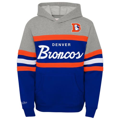 Mitchell & Ness Youth Royal Denver Broncos Throwback Head Coach Pullover Hoodie In Blue
