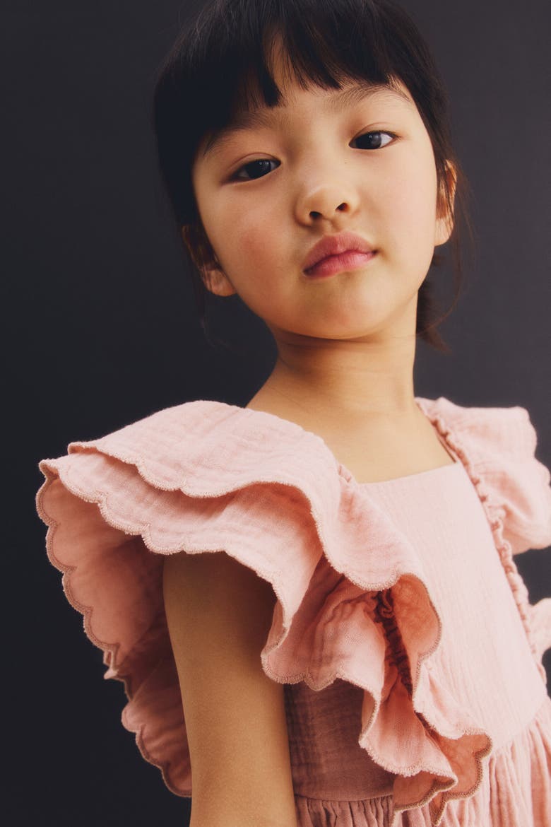 Scalloped-trim Dress, Alternate, color, Light dusty pink
