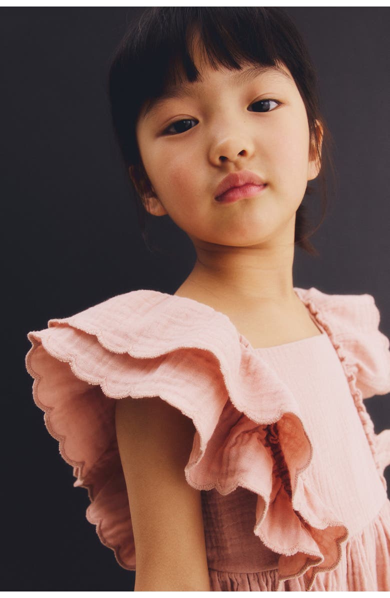 H&M Scalloped-trim Dress, Alternate, color, Light Dusty Pink