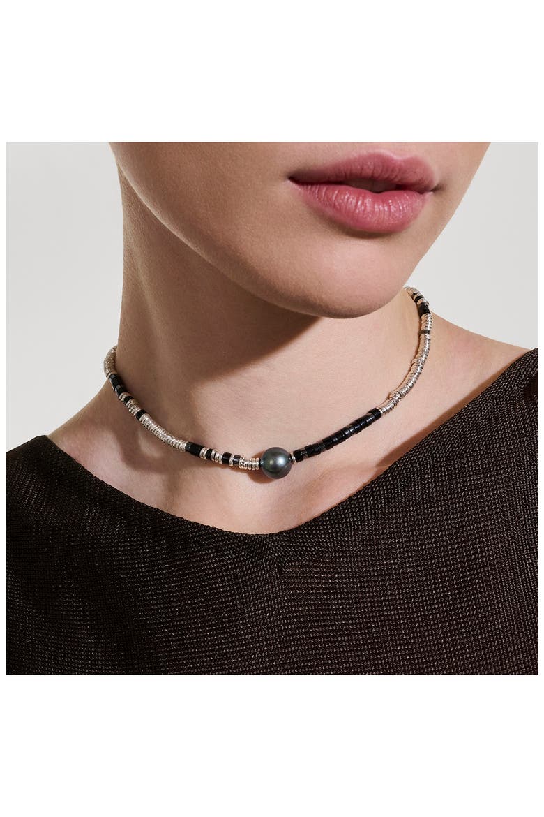 Heishi Freshwater Pearl & Bead Silver Necklace, Alternate, color, SILVER/ BLACK