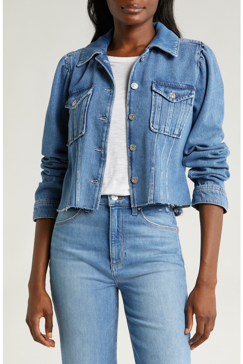 Pacey Raw Hem Crop Denim Jacket, Main, color, SELAH