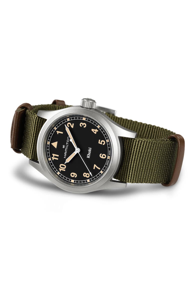 Khaki Field NATO Strap Watch, 38mm, Alternate, color, BLACK