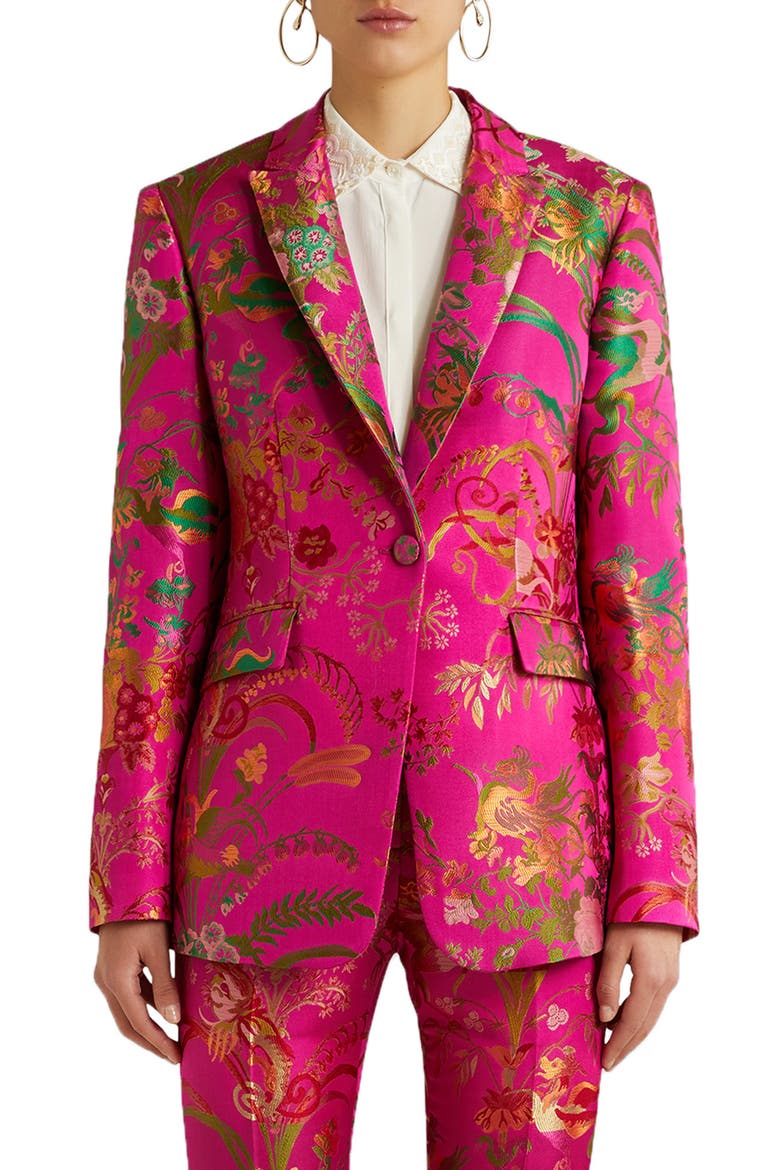 Panarea Floral Brocade Blazer, Main, color, ROSA
