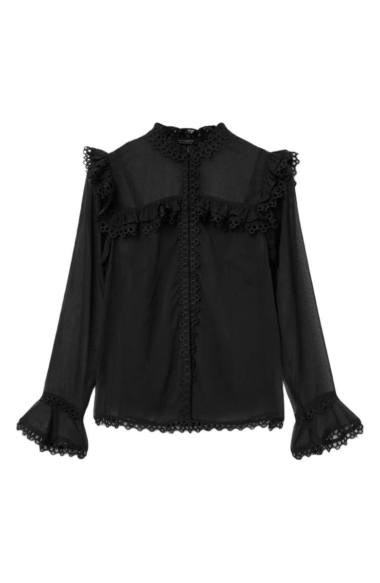 AllSaints Ciara Ruffle Shirt, Alternate, color, Black