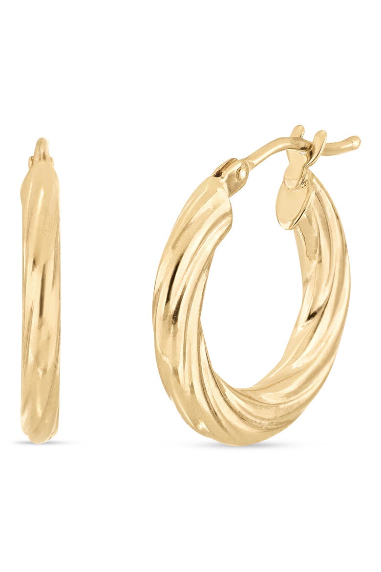14k Gold Flat Rope Hoop Earrings, Main, color, 14K YELLOW GOLD