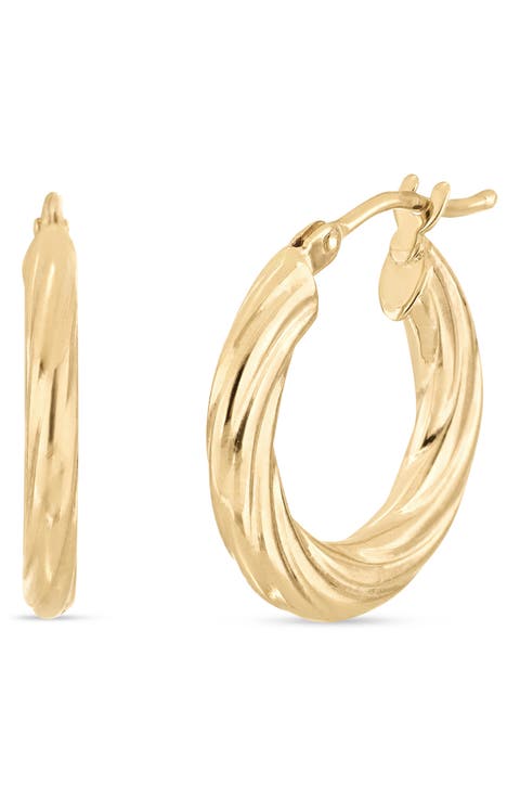 14k Gold Flat Rope Hoop Earrings