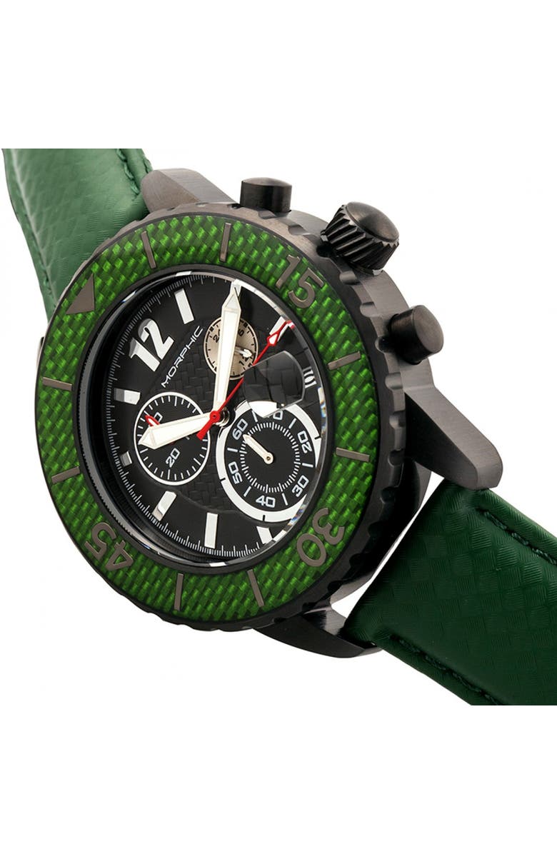 Morphic M51 Series Chronograph Leather-Band Watch w/Date, Alternate, color, Black/Green