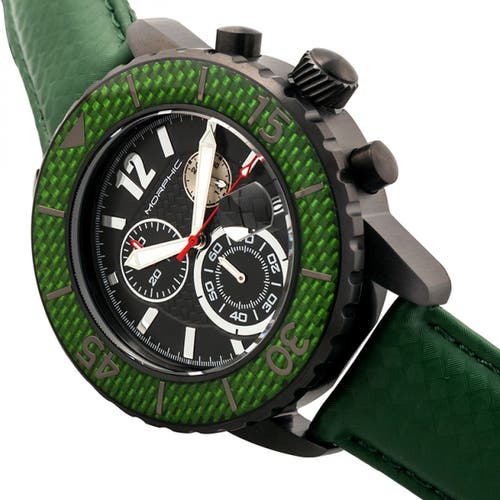 Morphic M51 Series Chronograph Leather-band Watch W/date In Black/green